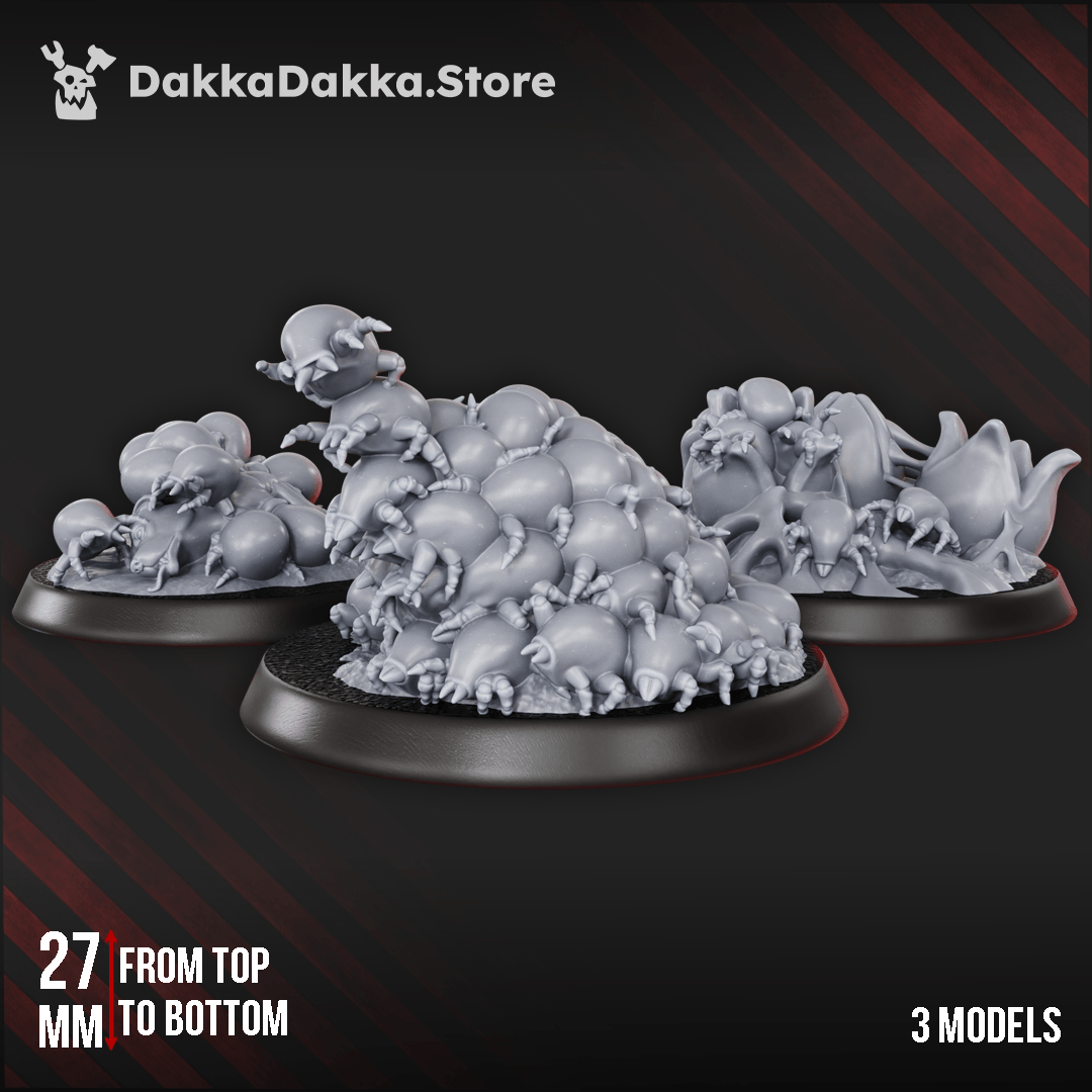 Diseased Fungiticks Swarm models showcasing plague-born infestation markers, 27mm from top to bottom.