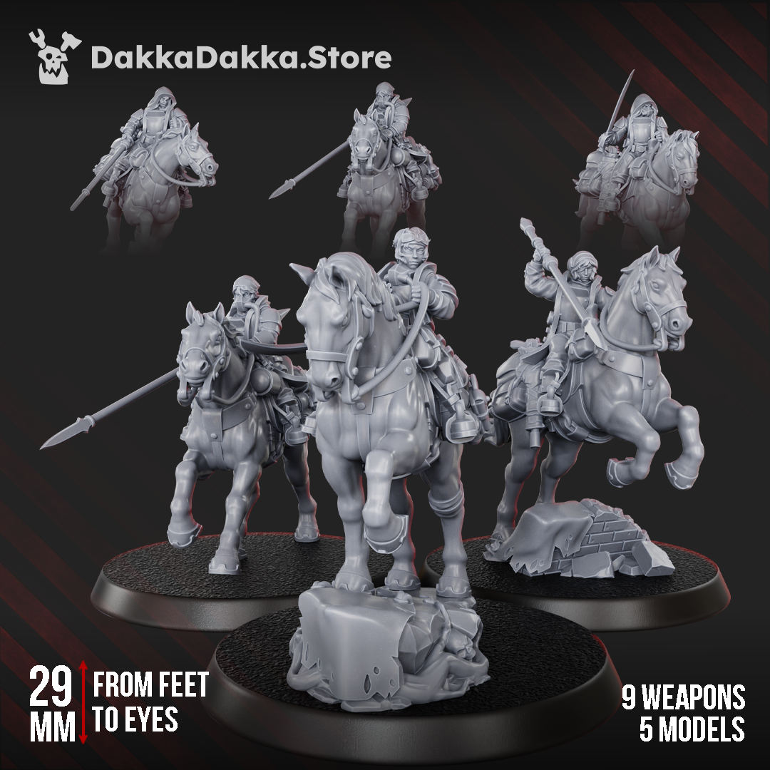 The Alcat Rats Assault Riders Squad of five grimdark mounted resin miniatures on oval bases