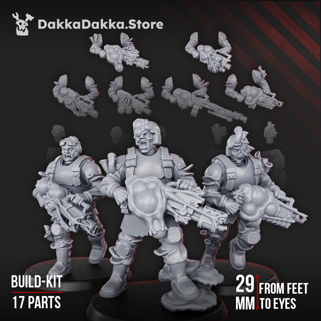 Diseased PG Gunners resin miniatures, 5-figure squad with modular parts
