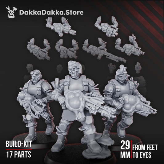 Diseased PG Gunners resin miniatures, 5-figure squad with modular parts