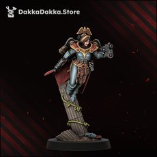 HarpiesSirens sister with wide-brim hat and pistol aimed forward, dynamic pose on column base, side view