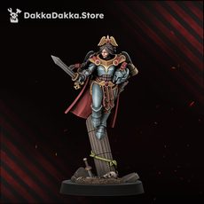 Unmasked HarpiesSirens swordswoman with long hair, open-face sculpt and blade raised, front view