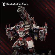HT-77 Skyrend painted resin miniature, front view showing red and white armour with raised missile launcher array