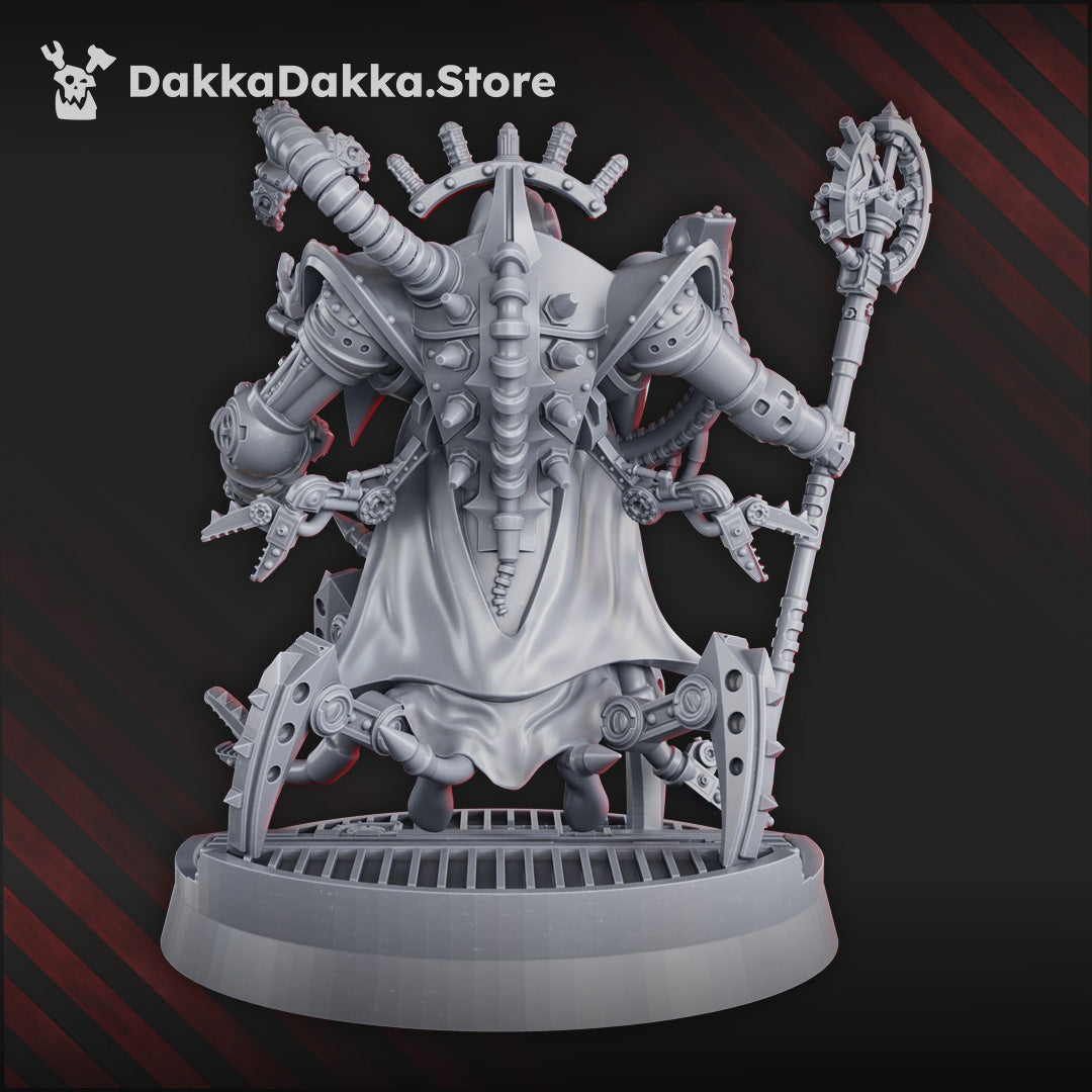 Machine Cult Kardinal cybernetic resin miniature with heavy robes and mechanical augmentations.