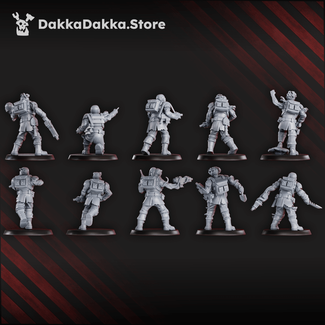 Diseased Planetary Guard corrupted infantry squad of ten grimdark sci-fi soldiers