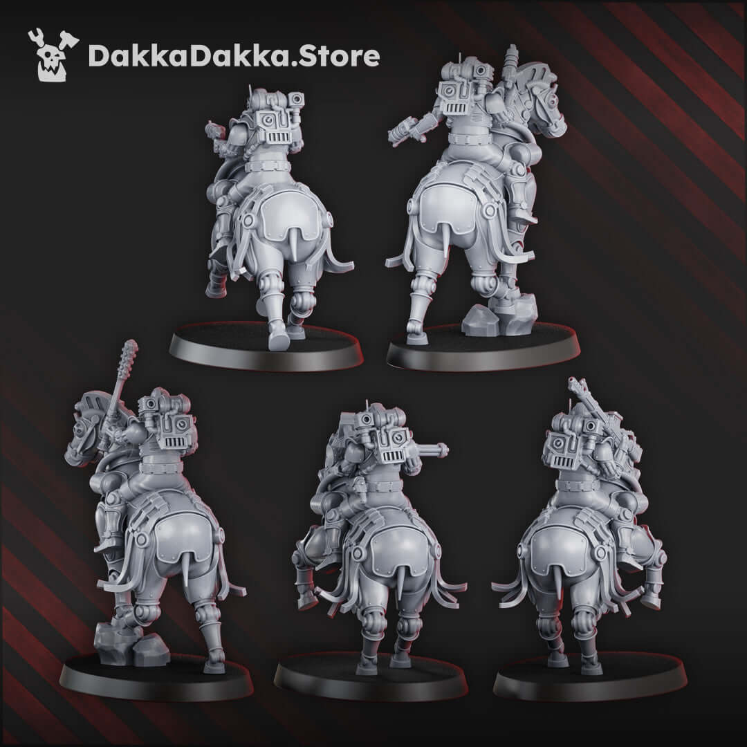 Sci-Fi Machine Cult miniatures - Styxmoon Clibanarii, biomechanical cavalry models, 31mm height, set of 5 riders.