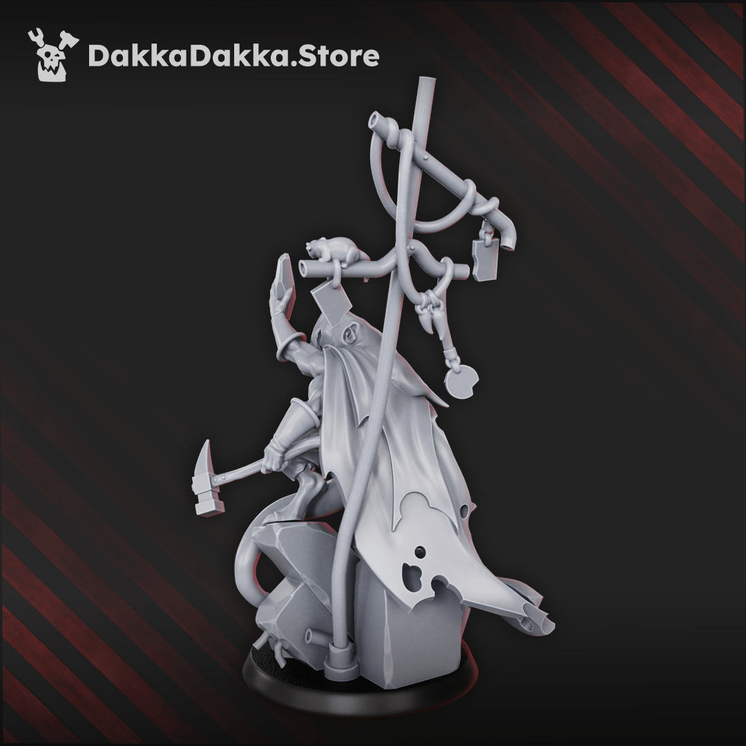 Rat Clan - Shift Supervisor Three-Armed figure, 32mm, hooded overseer on rocky base, holding stone as prize.