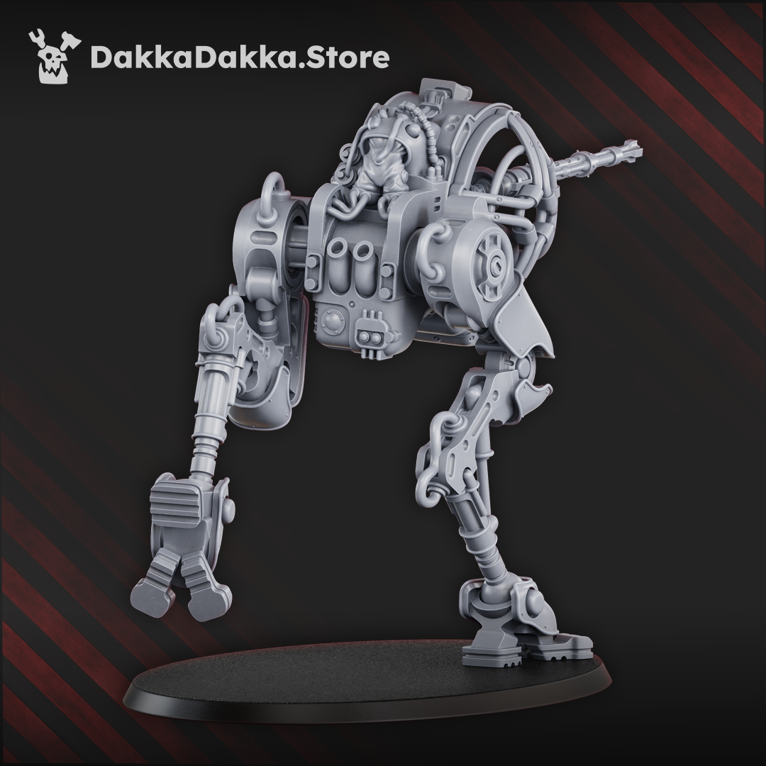 Pluto’s Cruranian Walker sci-fi machine cult walker with exposed pilot and heavy weapon