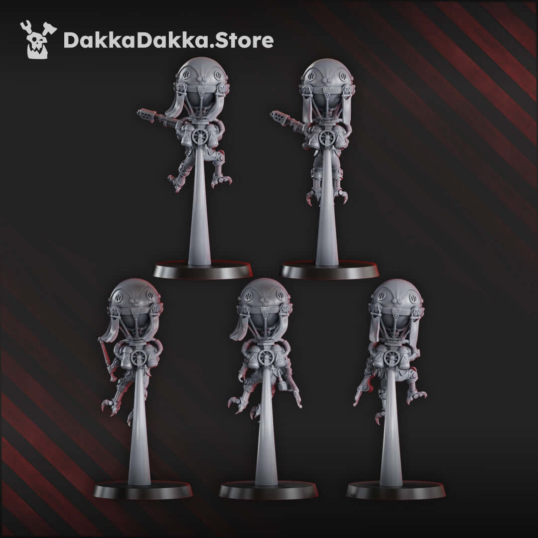 Sci-Fi Machine Cult Miniatures: Aerobellum Purgators Squad featuring five mech worhipping resin models.
