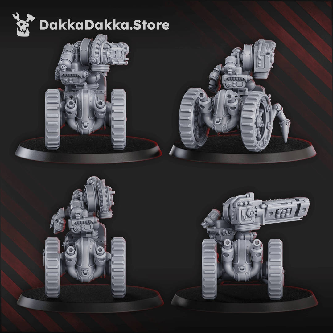 Sci-Fi Machine Cult Light Mechtaurs Squad featuring 4 models, 37mm tall, showcasing cybernetic tracked combat units.