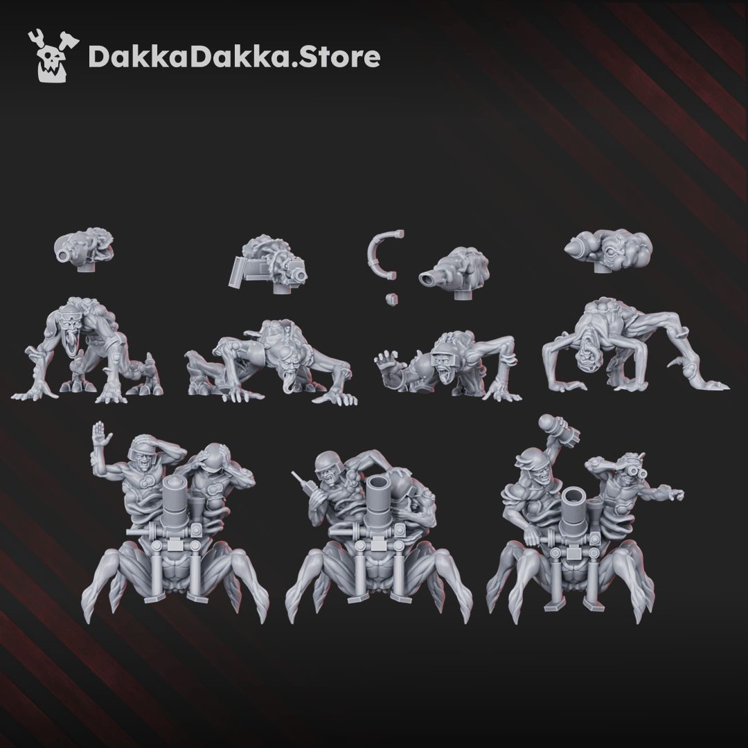 Diseased Shroomspawn Weapons Crew six plague mutant resin miniatures with mortar cannons and feral crawler support models,