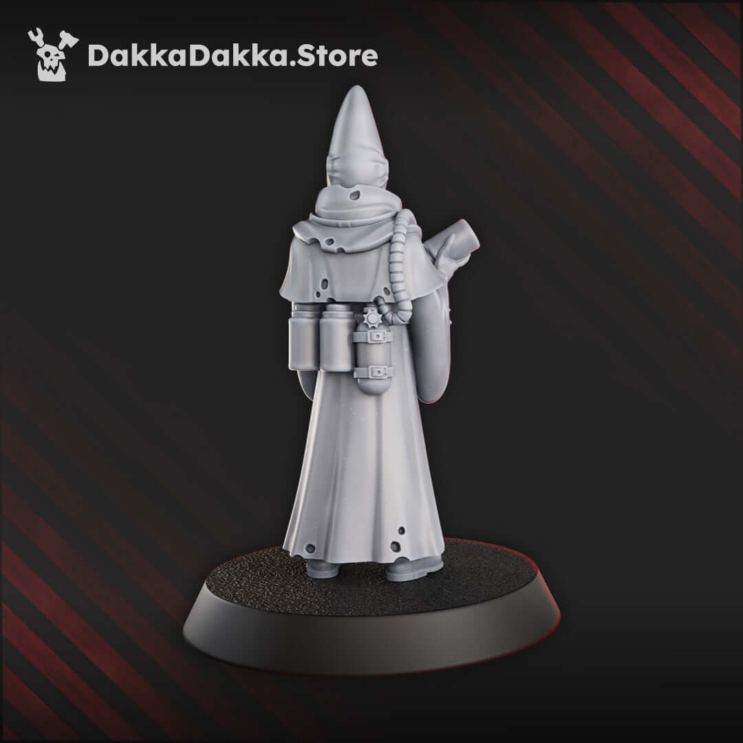 Hospitaller grimdark crusade miniature, 28mm scale, designed by DakkaDakka, showcasing grey ABS-like resin finish.