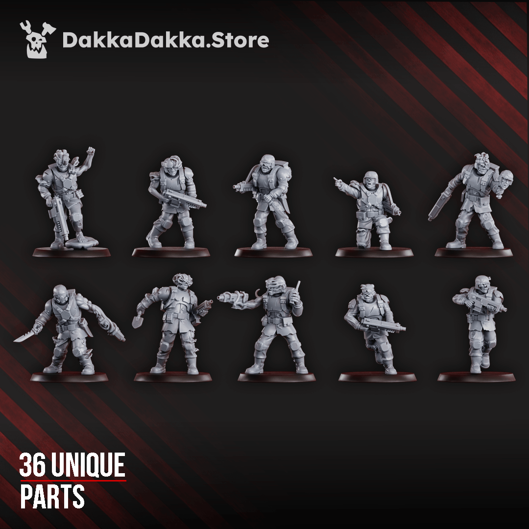 Diseased Planetary Guard corrupted infantry squad of ten grimdark sci-fi soldiers