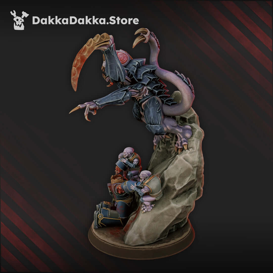 The Sightless Prince sci-fi wargaming miniature with tactical rock and cultist helpers, by DakkaDakka.store.
