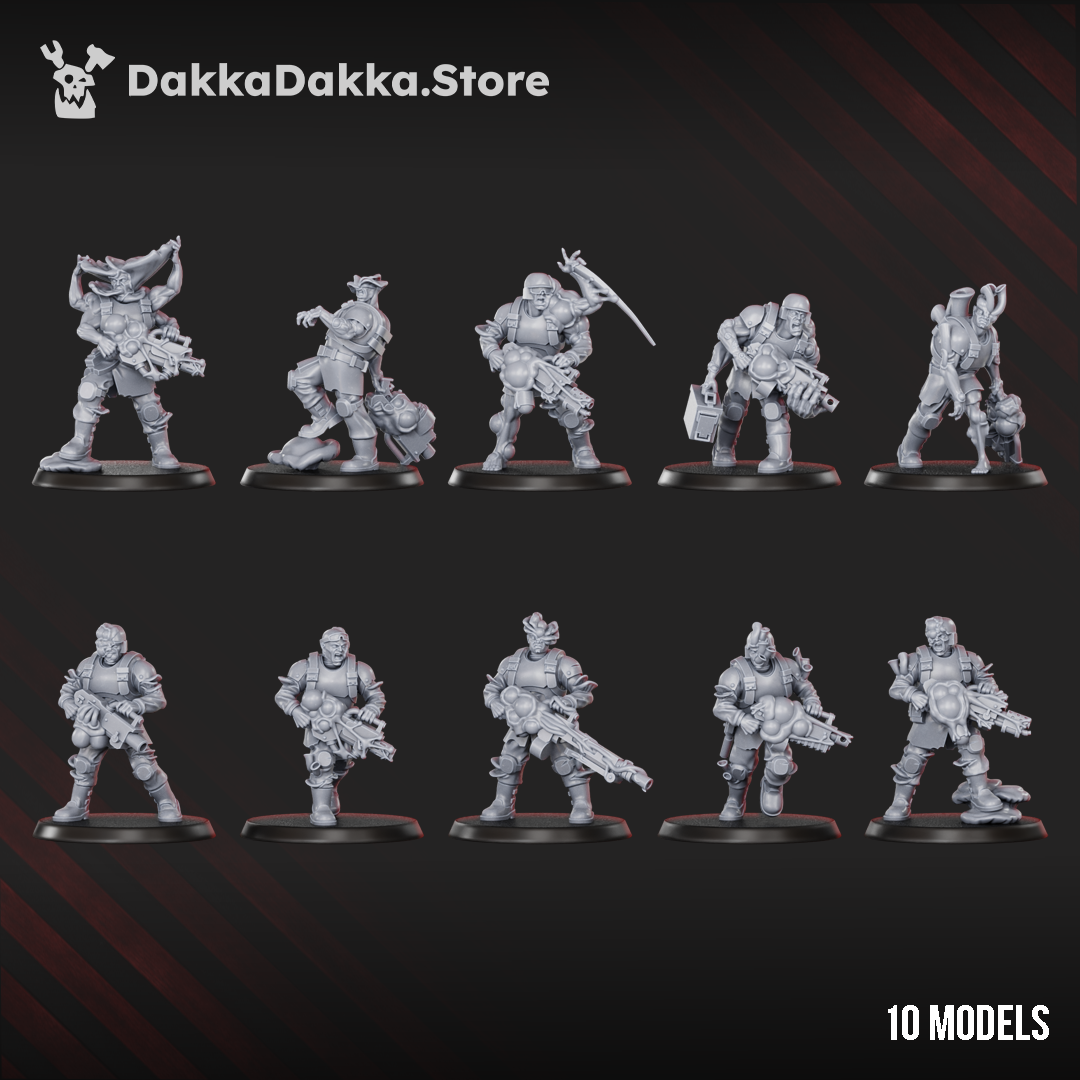 Diseased PG Gunners Squad of 10 plague-themed resin sci-fi infantry miniatures