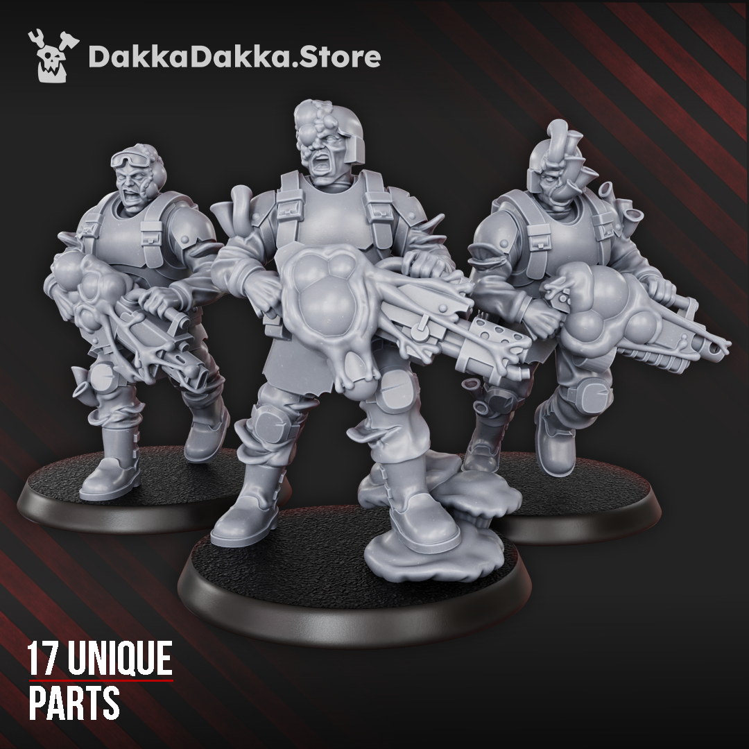 Diseased PG Gunners resin miniatures, 5-figure squad with modular parts