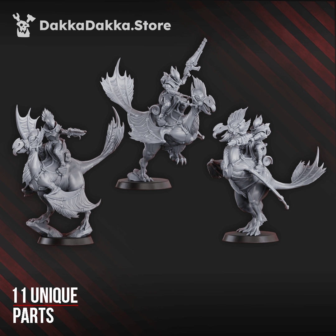 Spacelair Dinoriders Team Gothic sci-fi space elf riders mounted on bird-like dinosaurs