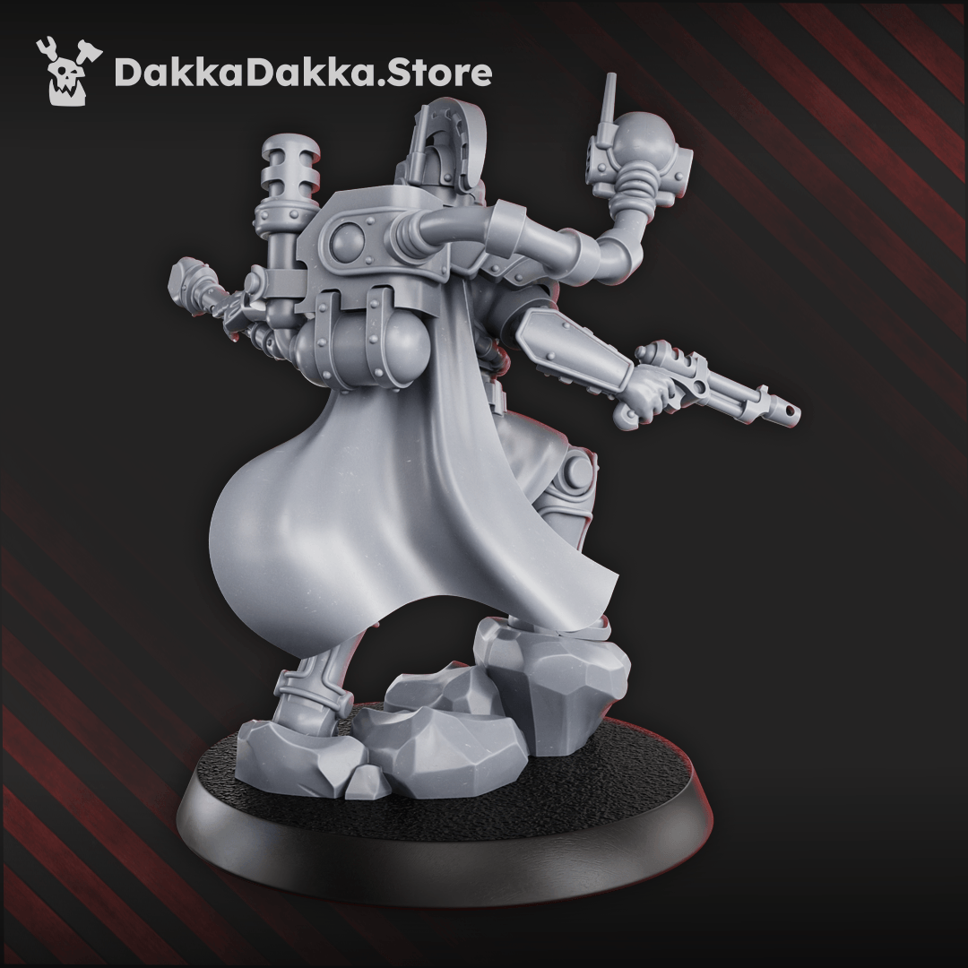 Pluto’s Centurio sci-fi machine cult commander with crested helmet and staff