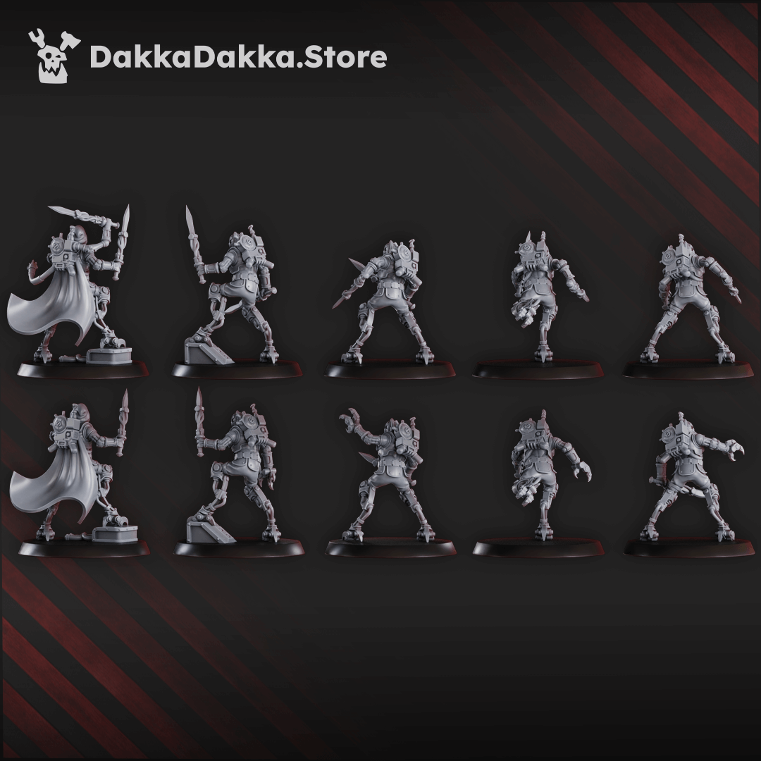 Sci-Fi Machine Cult Persecutors Shredkeens Squad featuring 10 detailed 39mm cybernetic infantry models.