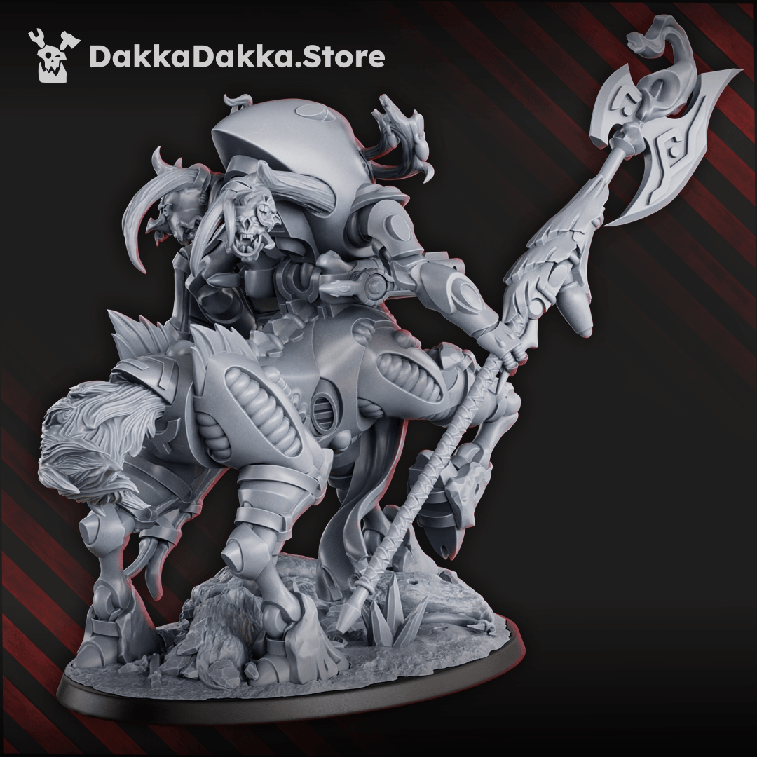 Gothic Sci-Fi Space Elf Warrior - Spacelair Embodimech towering alien biomechanical war construct with axe and shield