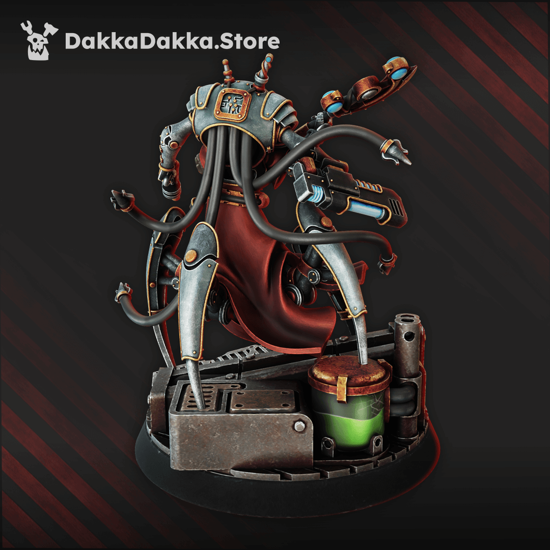 Sci-Fi Machine Cult Mechonarch Stravicus Kain miniature with metallic legs, mecha-dendrites, and power axe