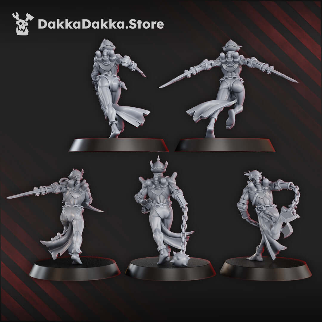 Chained Bloodbearers sci-fi miniatures set, 5 modified flagellant models for tabletop wargaming, high-quality resin.