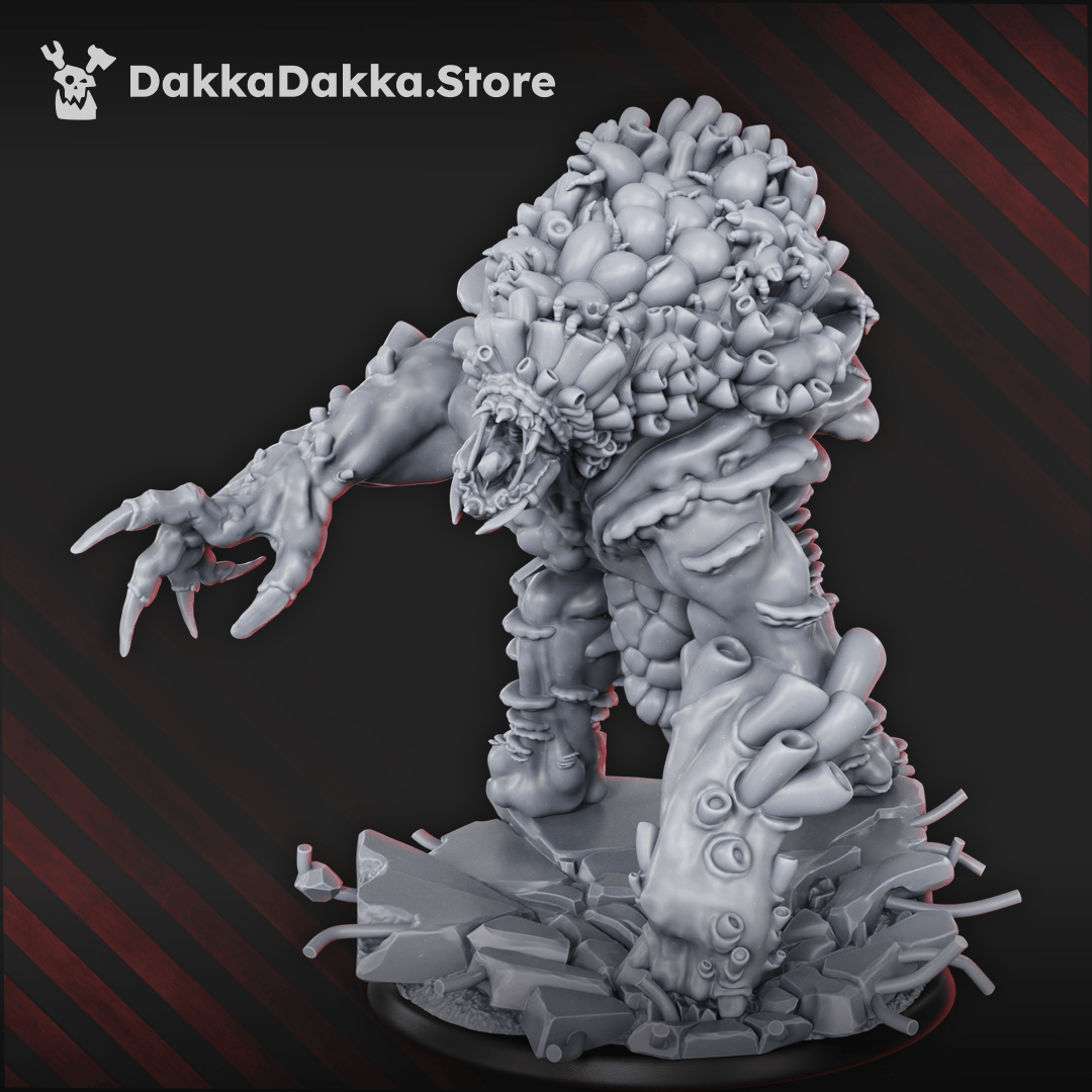Diseased Sporous Giant 93.6mm resin miniature with fungal growths, clawed arms, and scenic rubble base by DakkaDakka Store