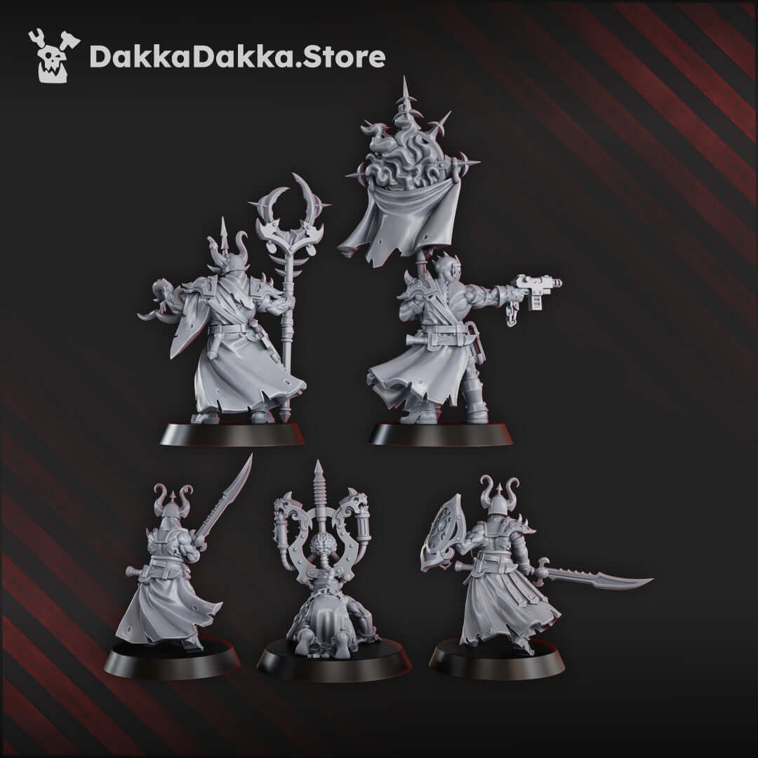 K.I.N.K. Castle Executants Squad Two (x5) sci-fi miniatures in grey resin, ideal for tabletop wargaming. Durable and detailed design.