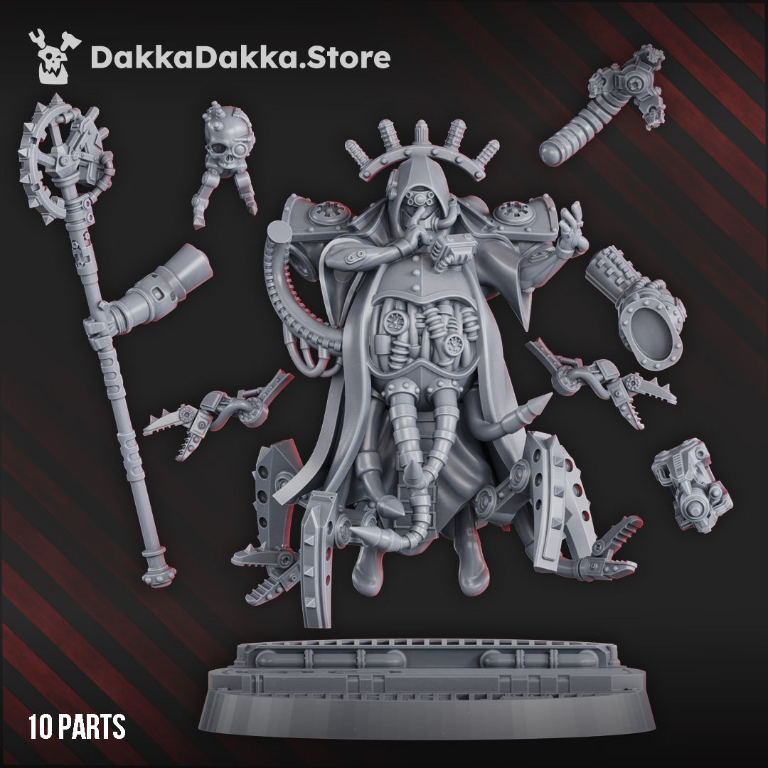 Machine Cult Kardinal cybernetic resin miniature with heavy robes and mechanical augmentations.
