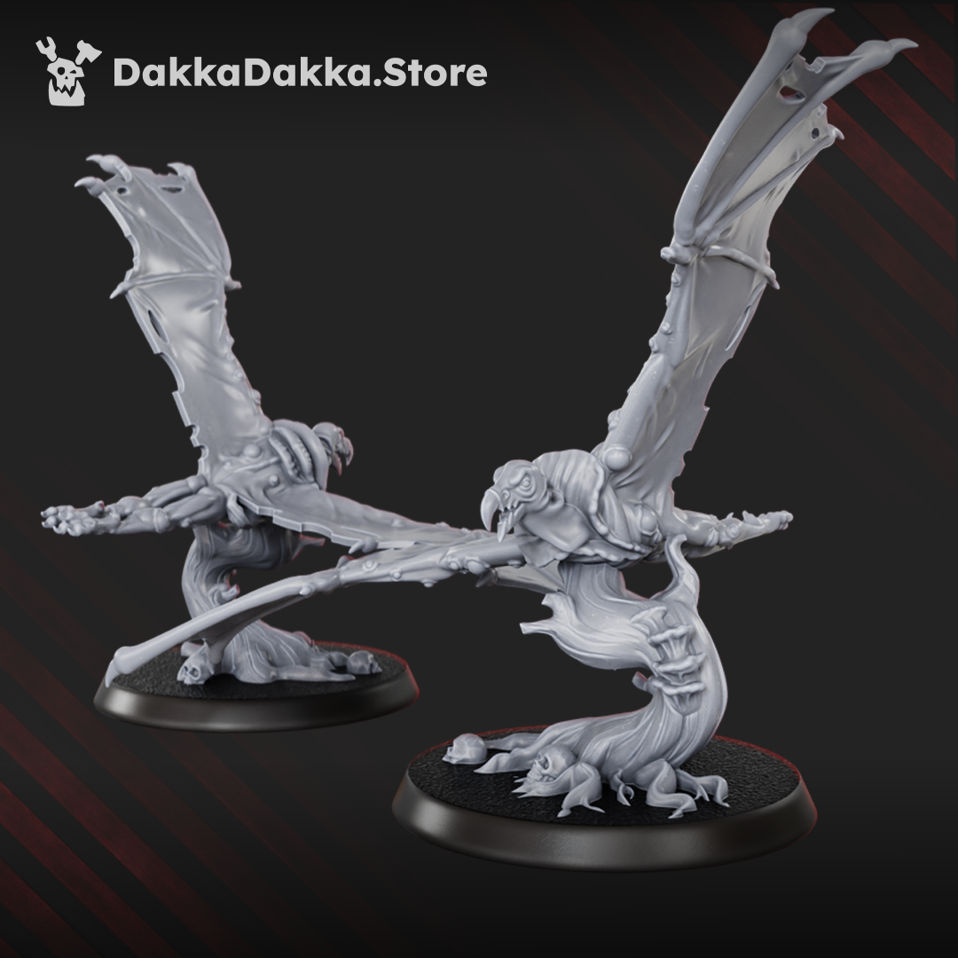 Diseased Sporehawks Squad resin miniatures, three winged daemon creatures with scenic bases