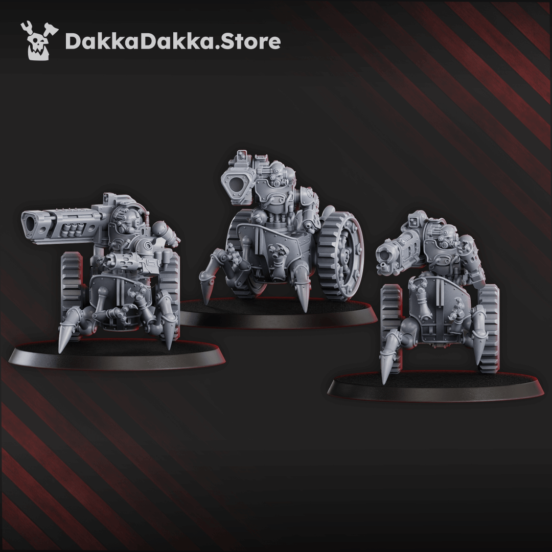 Sci-Fi Machine Cult Light Mechtaurs Squad featuring 4 models, 37mm tall, showcasing cybernetic tracked combat units.