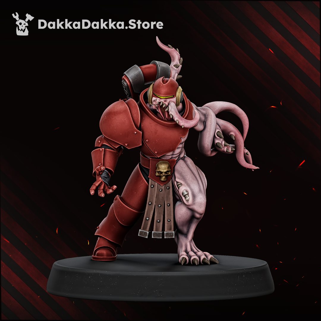 Single daemon warrior in partial red armour with tentacle arm, front view