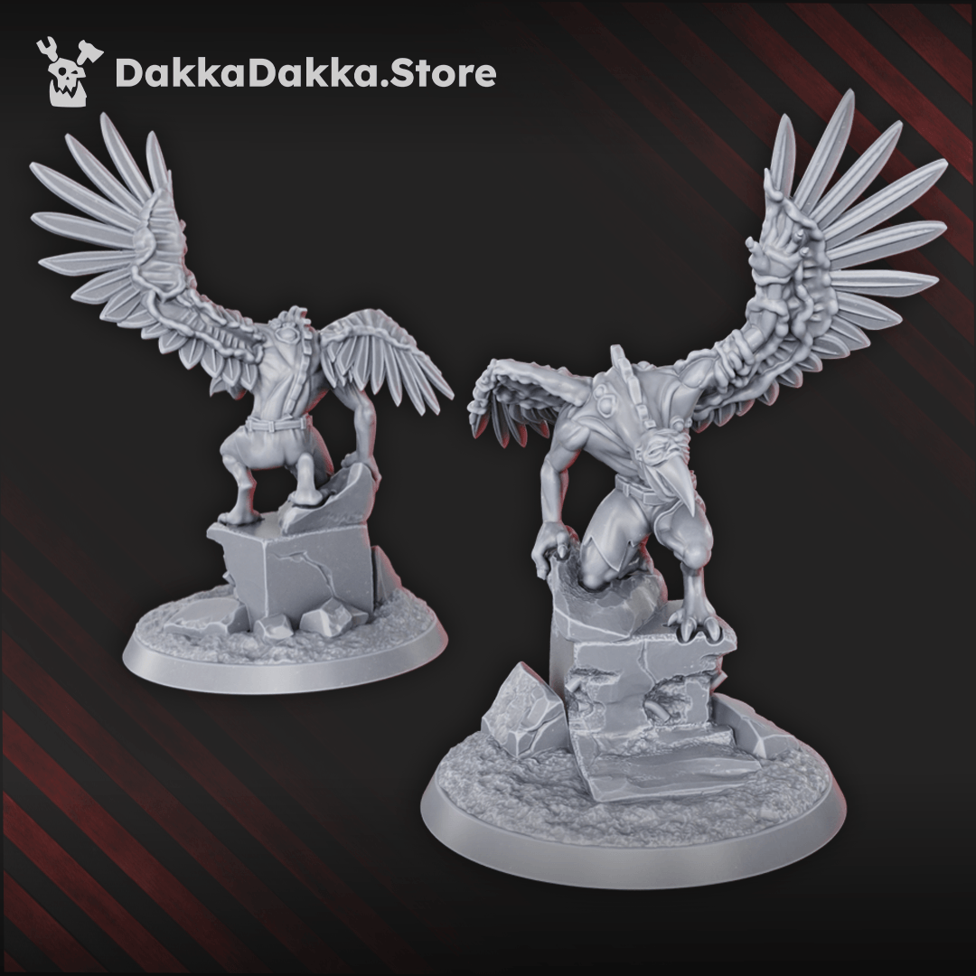 Daemon Birdfused Wings three bird-human mutation warrior resin miniatures with feathered wings, talons and scenic bases