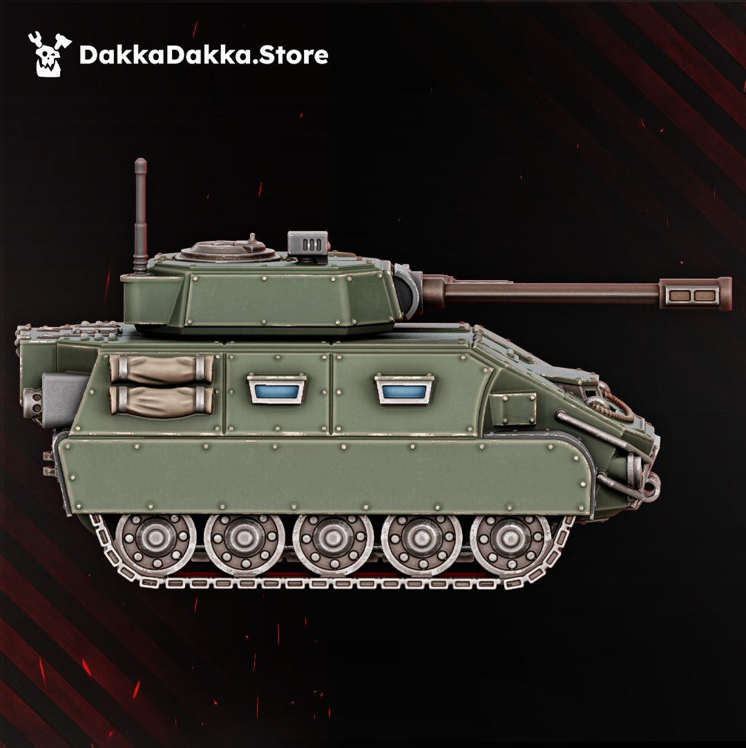 Side profile of the painted Saber WAV S-6 showing full hull length, track assembly, and turret with cannon barrel