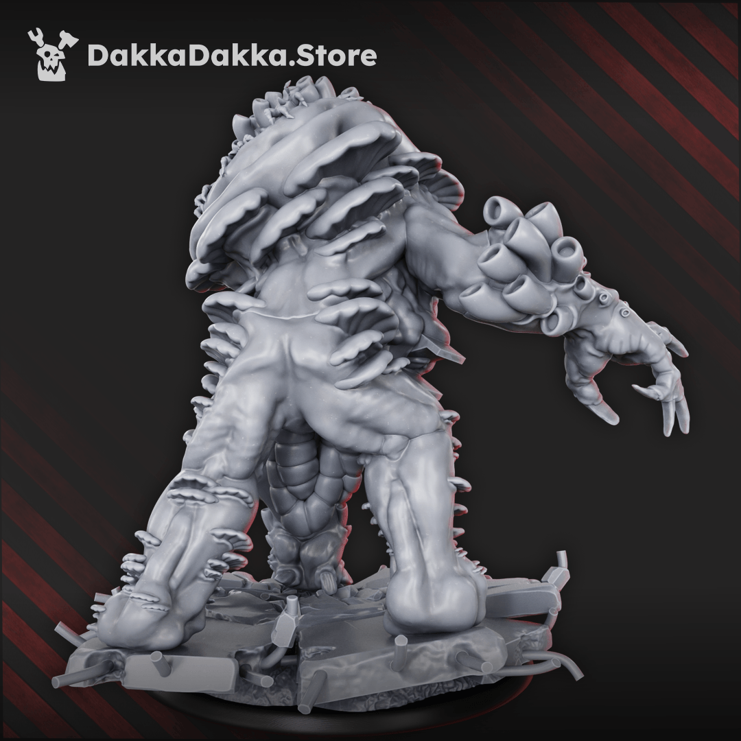 Diseased Sporous Giant 93.6mm resin miniature with fungal growths, clawed arms, and scenic rubble base by DakkaDakka Store