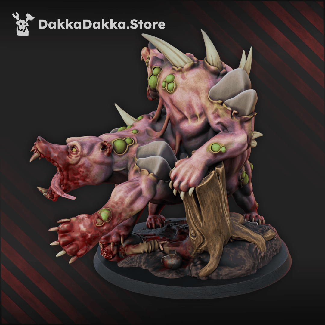 Diseased The Sporefused Ursus grotesque cerberus beast with pustules and fallen soldier base