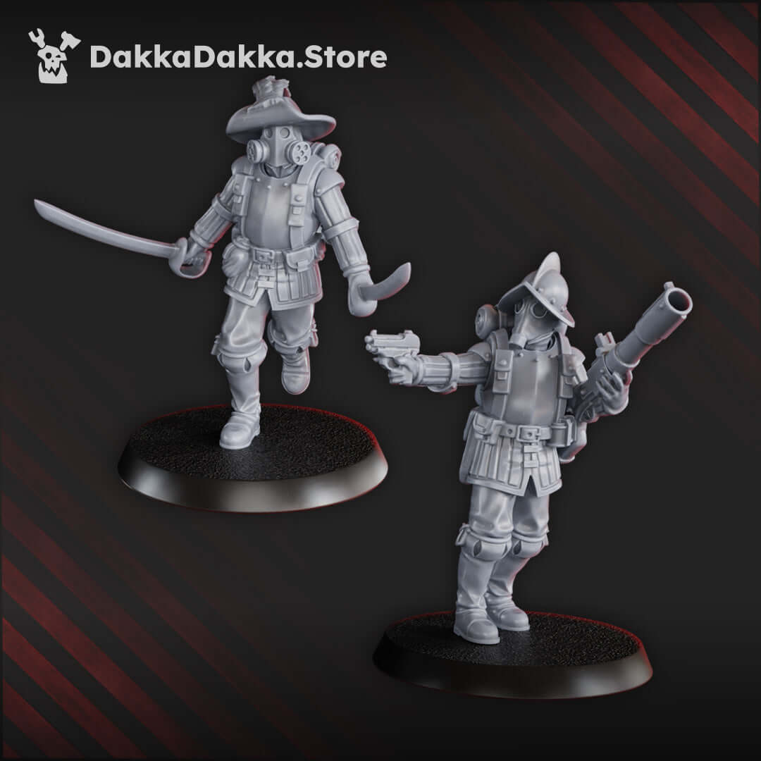 Conquistadors miniatures in grey resin, designed by DakkaDakka for gothic horrors and trench-themed wargames.
