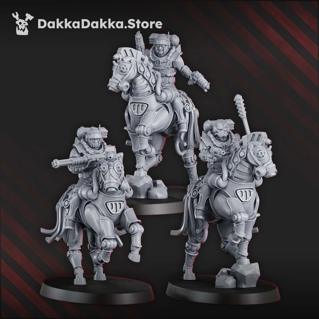 Sci-Fi Machine Cult miniatures - Styxmoon Clibanarii, biomechanical cavalry models, 31mm height, set of 5 riders.