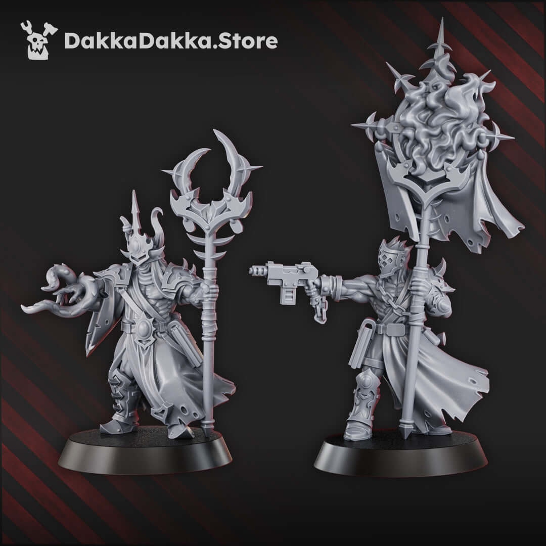 K.I.N.K. Castle Executants Squad Two miniatures in grey resin, perfect for sci-fi tabletop games, featuring detailed designs.