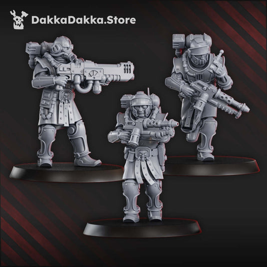 Satellitum MechGuards squad of 10 sci-fi miniatures featuring radiation weapons, perfect for tabletop wargaming.