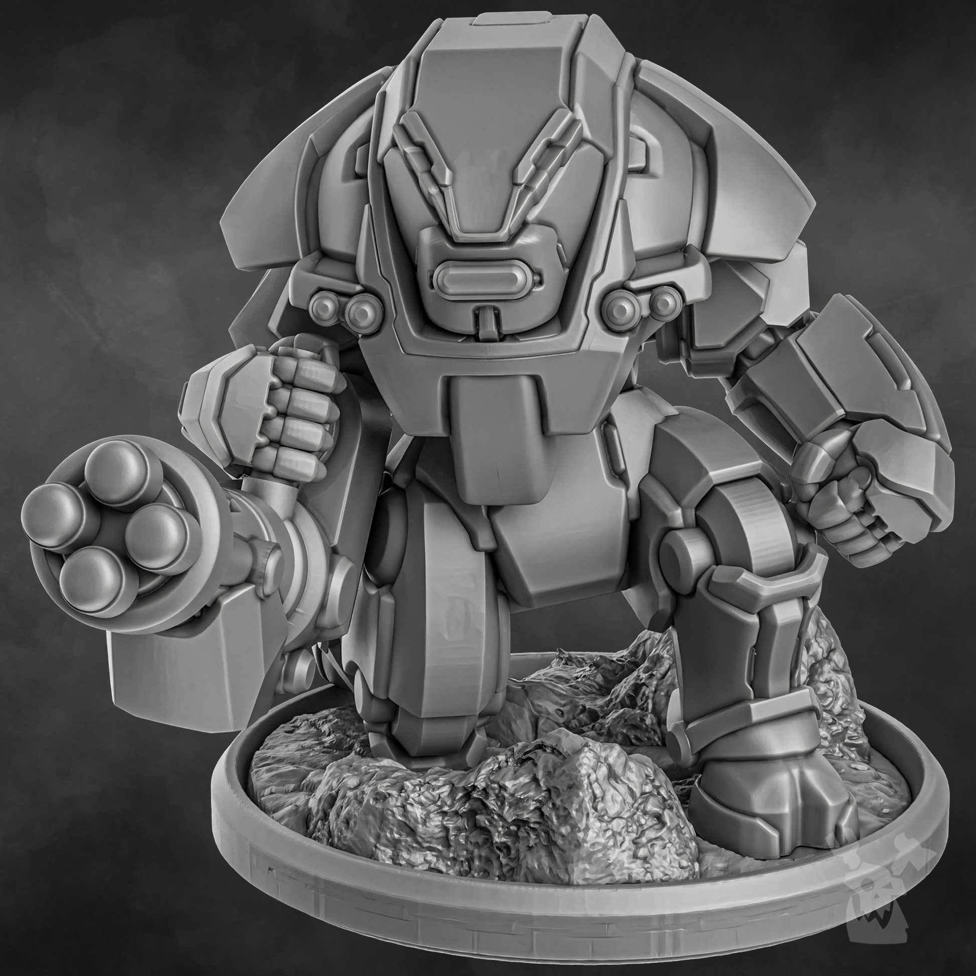 Sci-Fi Battlesuit Squad featuring six detailed combat suits with advanced armor and weapon systems.