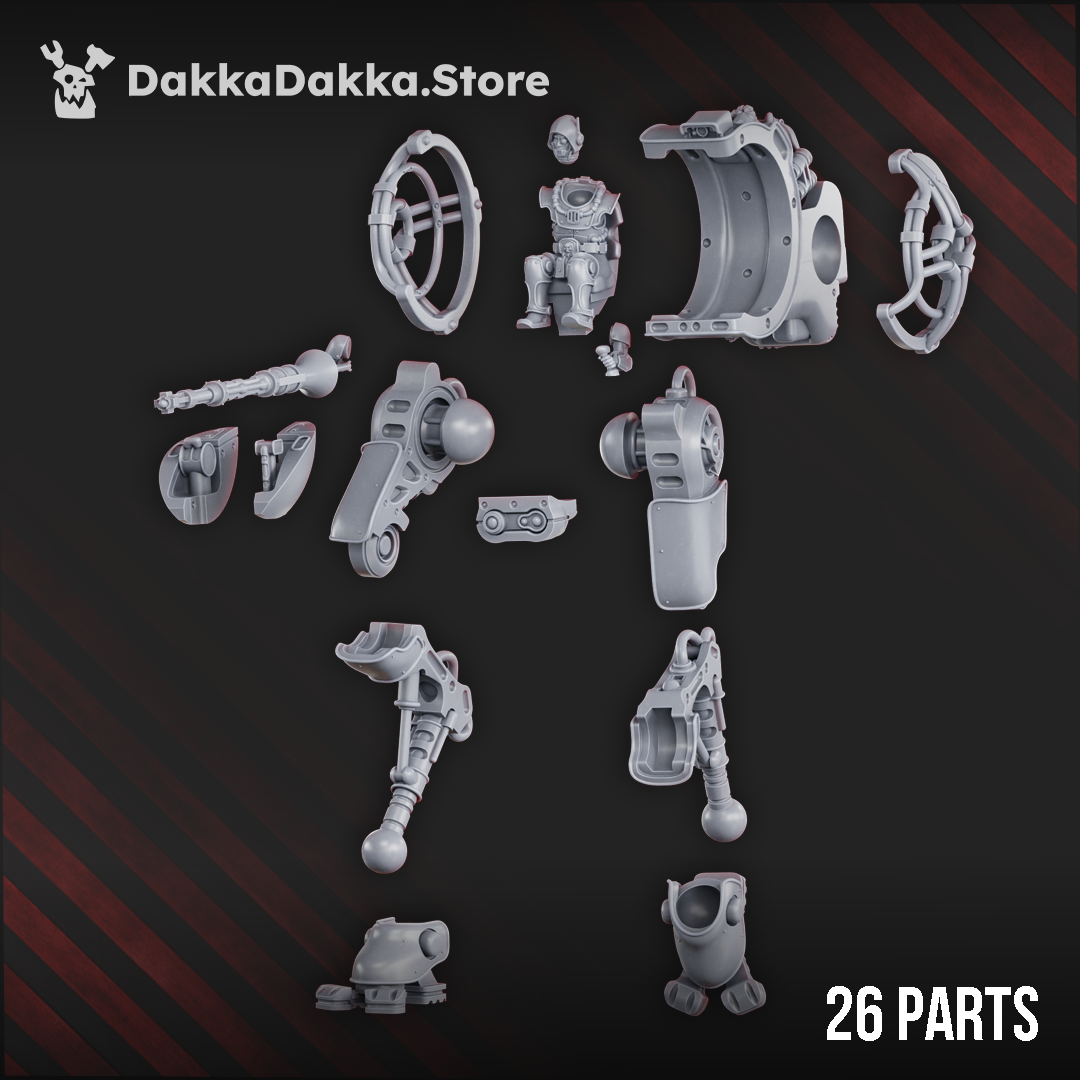 Pluto’s Cruranian Walker sci-fi machine cult walker with exposed pilot and heavy weapon