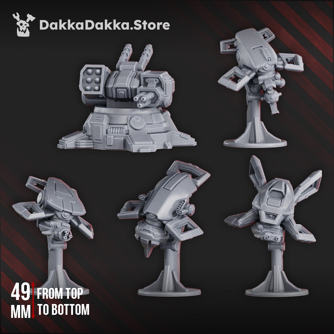 Sci-Fi Fire Squad Miniatures featuring 15 models, including soldiers, drones, and an automated turret, measuring 28mm.