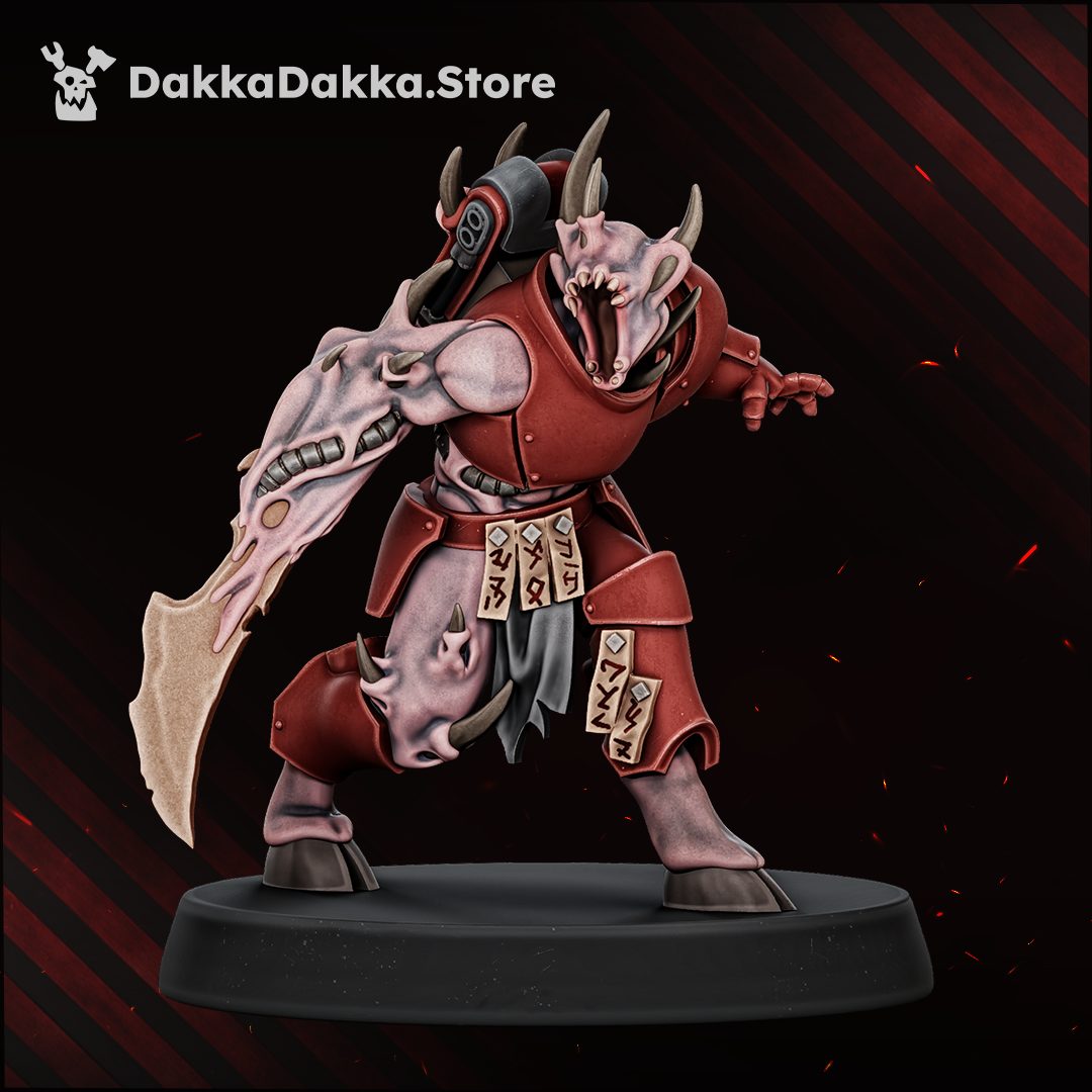 Single daemon warrior with open bone-blade arm and roaring maw, front view