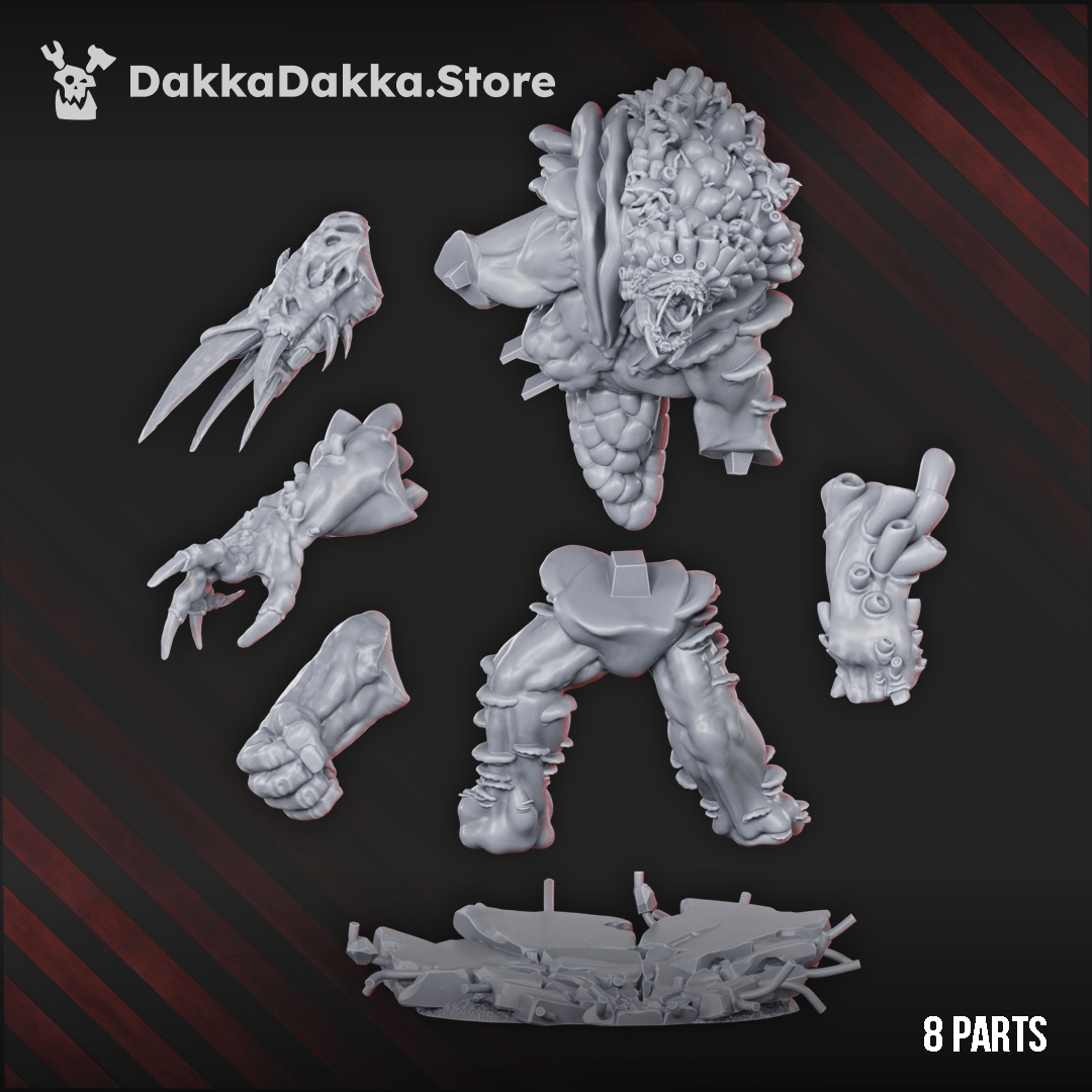Diseased Sporous Giant 93.6mm resin miniature with fungal growths, clawed arms, and scenic rubble base by DakkaDakka Store