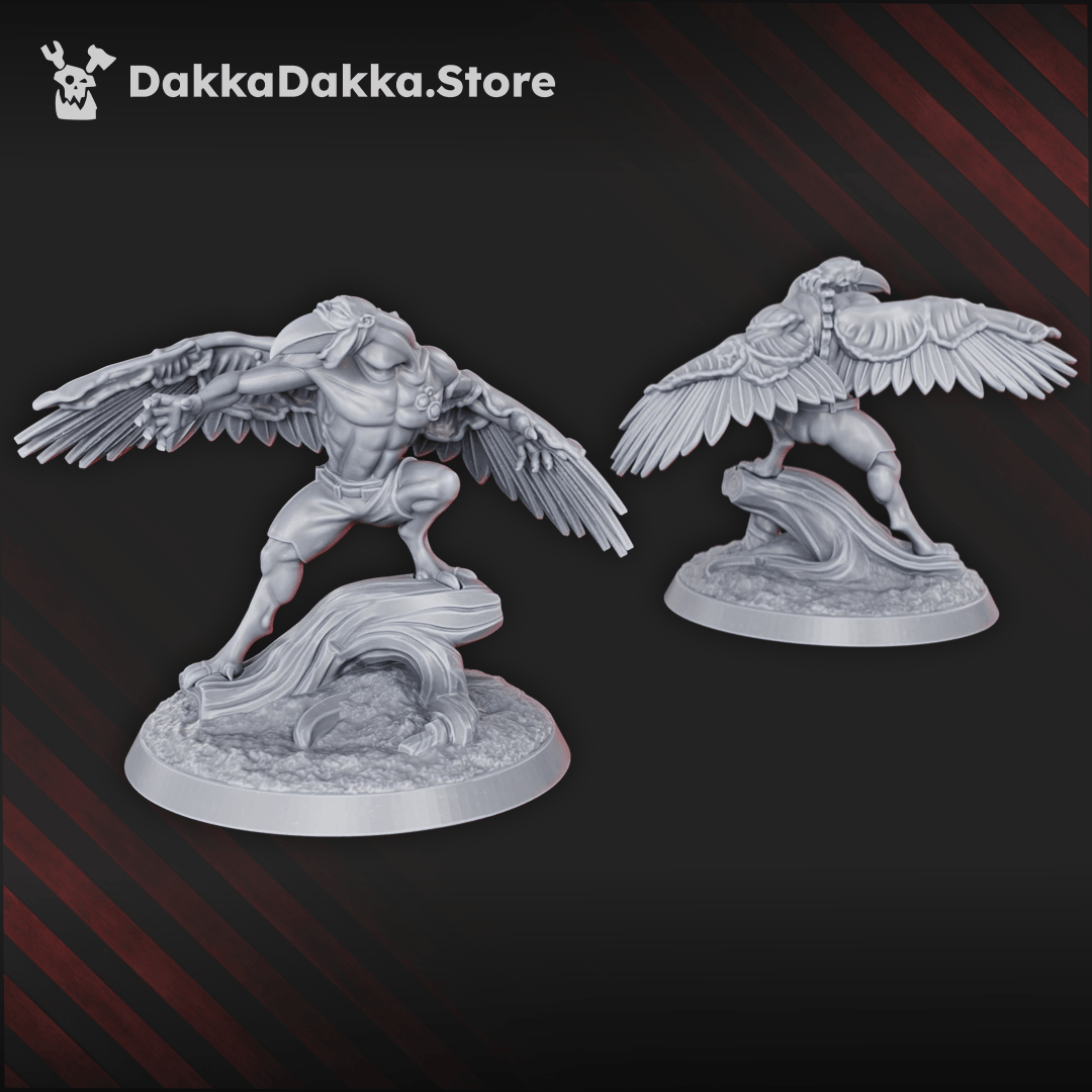 Daemon Birdfused Wings three bird-human mutation warrior resin miniatures with feathered wings, talons and scenic bases