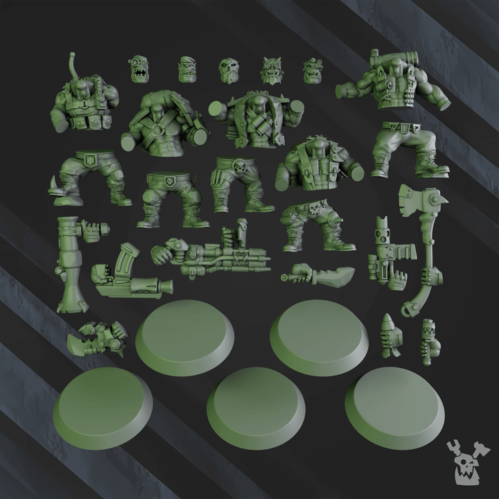 Blak Orks Mob One by DakkaDakka - 32mm scale sci-fi wargaming miniatures in grey resin - squad of 5 durable figures for tabletop games