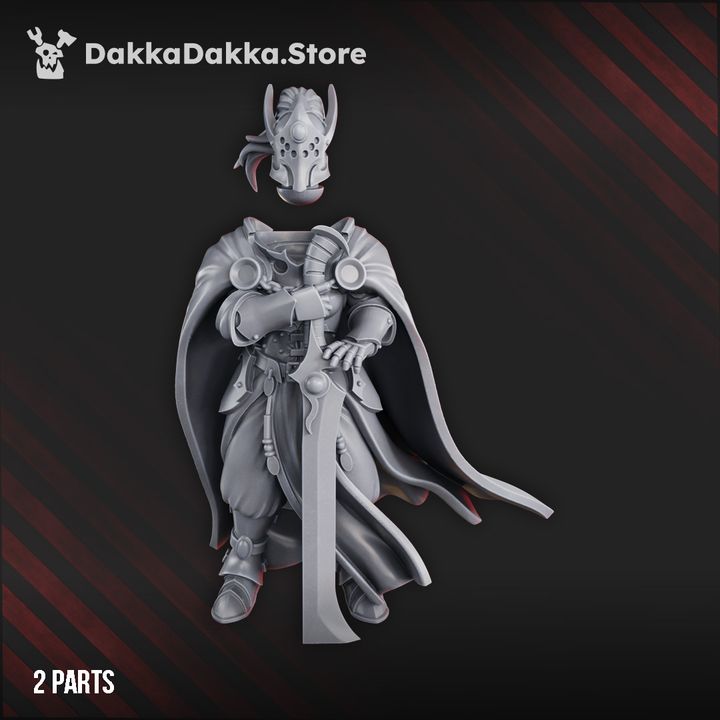 Khadessa Varn sci-fi chaos cult female miniature, 32 mm tall, wielding a massive blade, designed for tabletop wargames.