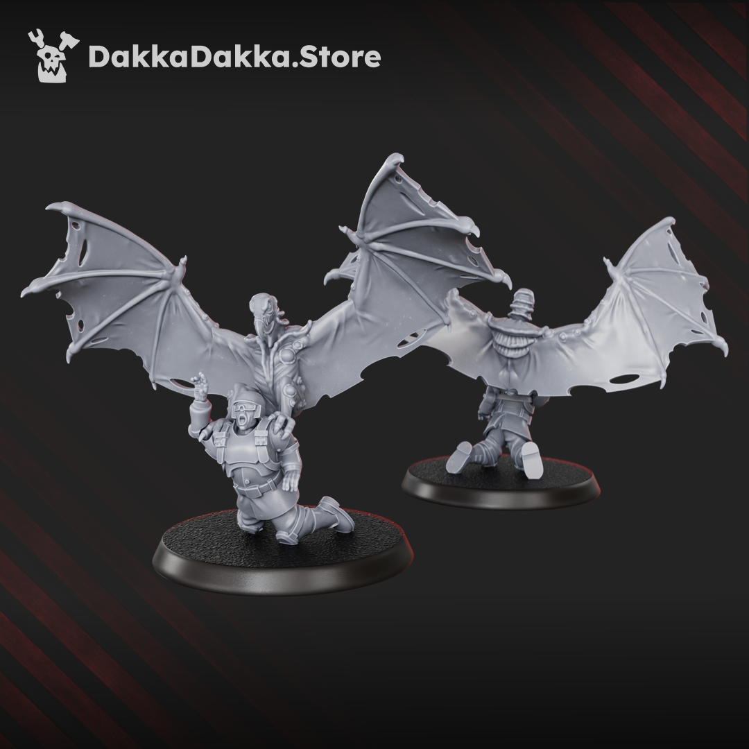 Diseased Sporehawks Squad resin miniatures, three winged daemon creatures with scenic bases
