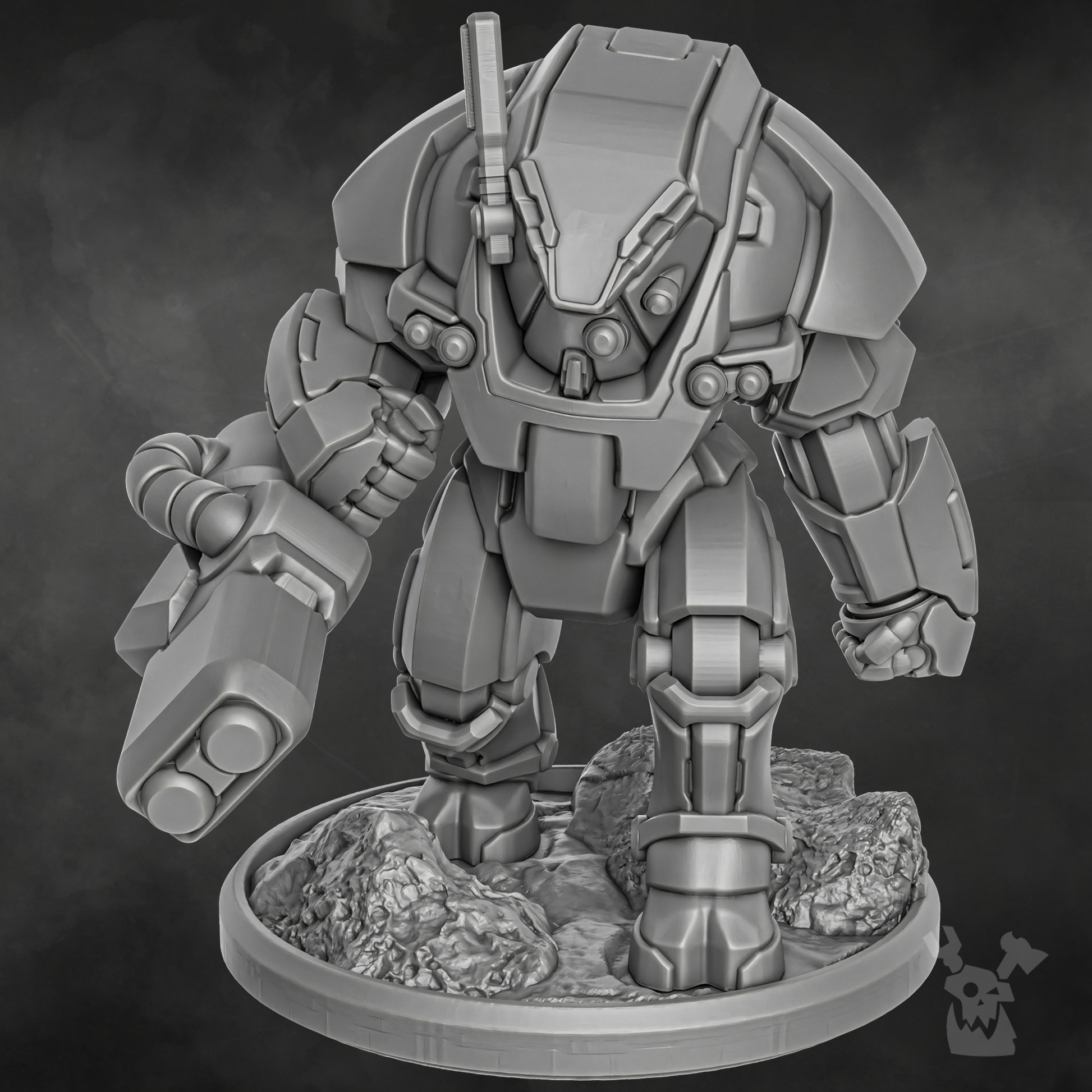 Sci-Fi Battlesuit Squad featuring six detailed combat suits with advanced armor and weapon systems.